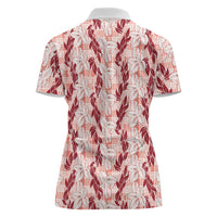 Hawaii Ti Leaf Maile Tuberose Lei Women Polo Shirt With Hanalei Leaf Red LT05 - Polynesian Pride
