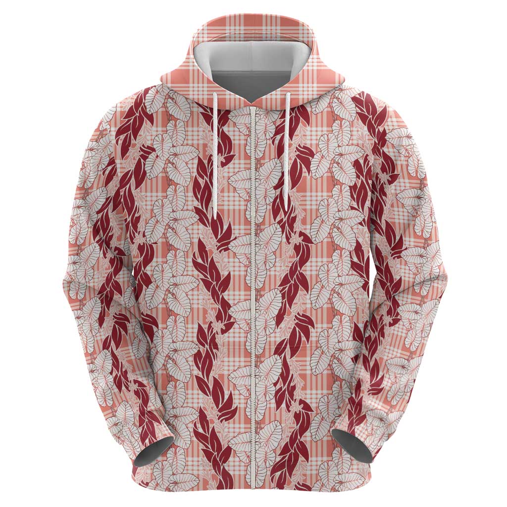 Hawaii Ti Leaf Maile Tuberose Lei Zip Hoodie With Hanalei Leaf Red LT05 - Polynesian Pride