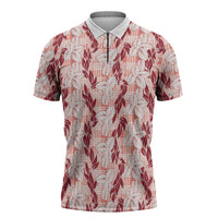 Hawaii Ti Leaf Maile Tuberose Lei Zipper Polo Shirt With Hanalei Leaf Red LT05 Red - Polynesian Pride