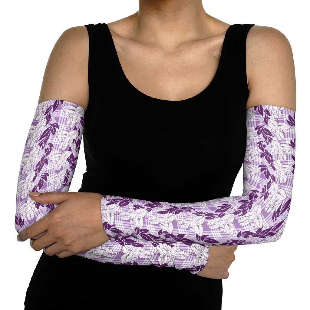 Hawaii Ti Leaf Maile Tuberose Lei Arm Sleeves With Hanalei Leaf Purple LT05 - Polynesian Pride