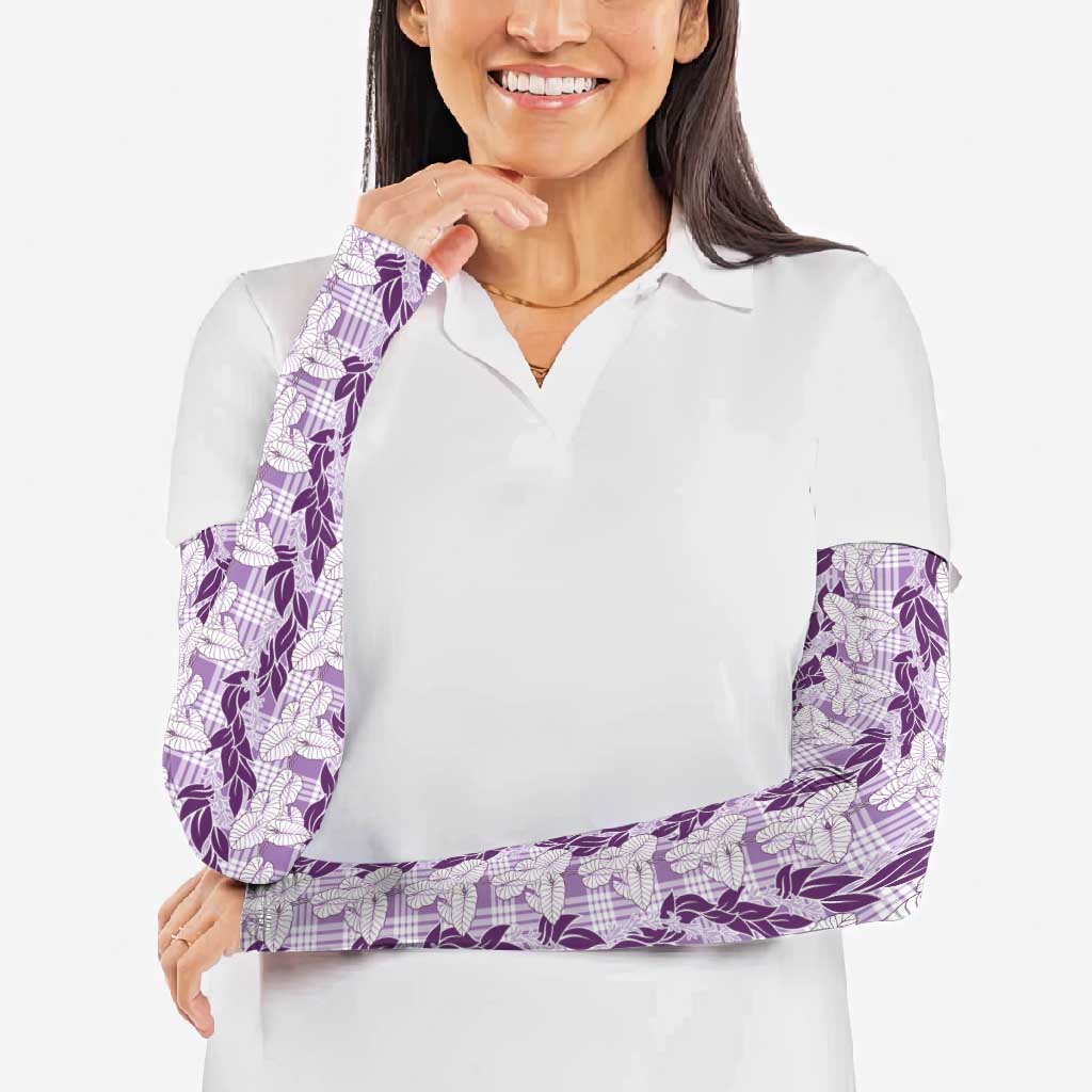 Hawaii Ti Leaf Maile Tuberose Lei Arm Sleeves With Hanalei Leaf Purple LT05 - Polynesian Pride