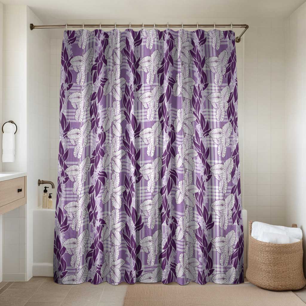 Hawaii Ti Leaf Maile Tuberose Lei Bathroom Set With Hanalei Leaf Purple LT05 Shower Curtain Only Purple - Polynesian Pride