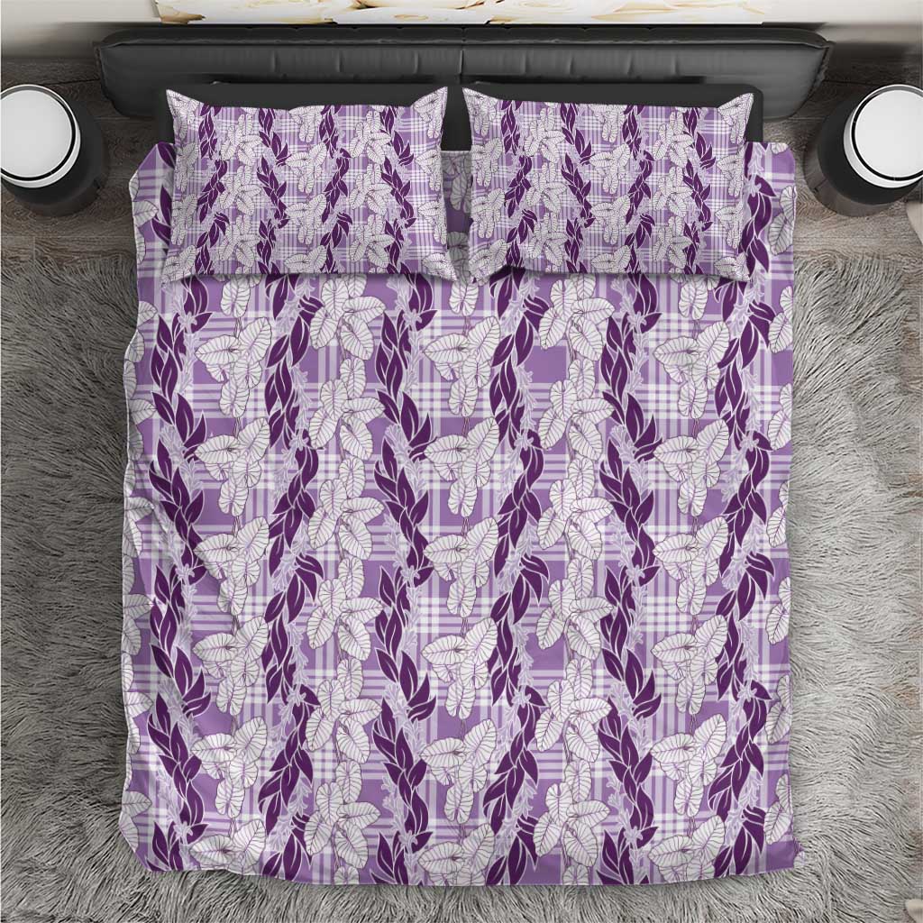 Hawaii Ti Leaf Maile Tuberose Lei Bedding Set With Hanalei Leaf Purple LT05 Purple - Polynesian Pride
