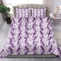 Hawaii Ti Leaf Maile Tuberose Lei Bedding Set With Hanalei Leaf Purple LT05 - Polynesian Pride