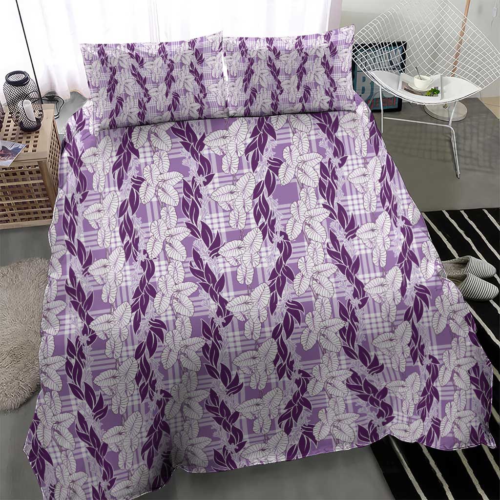 Hawaii Ti Leaf Maile Tuberose Lei Bedding Set With Hanalei Leaf Purple LT05 - Polynesian Pride