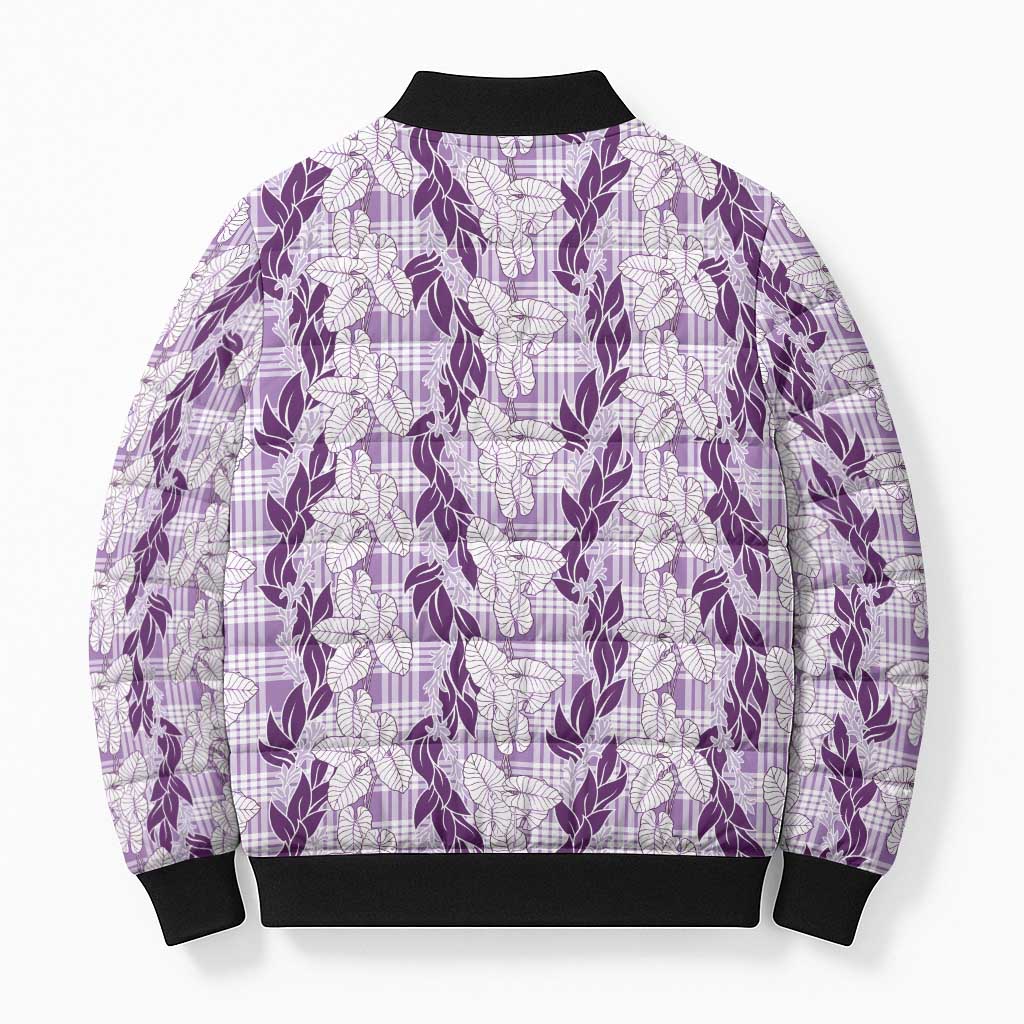 Hawaii Ti Leaf Maile Tuberose Lei Bomber Puffer Jacket With Hanalei Leaf Purple LT05 - Polynesian Pride