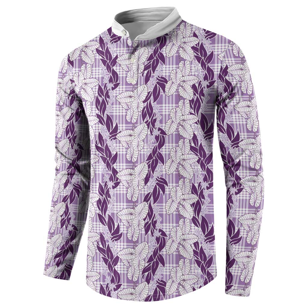 Hawaii Ti Leaf Maile Tuberose Lei Button Sweatshirt With Hanalei Leaf Purple LT05 - Polynesian Pride
