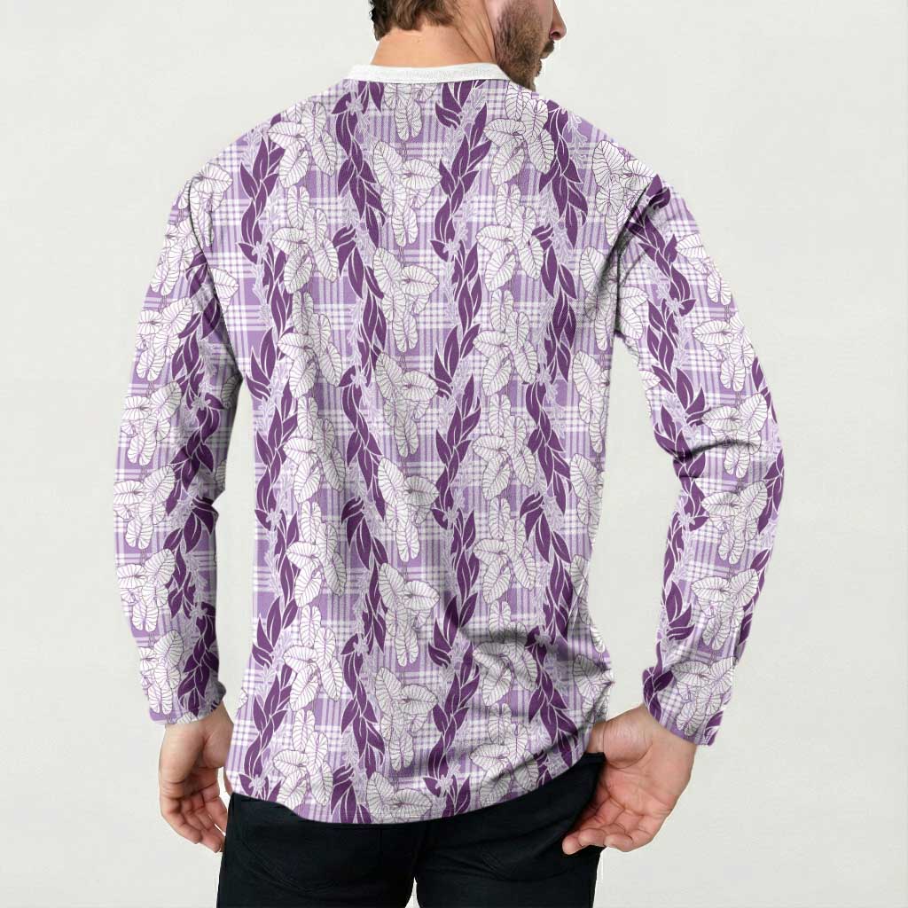 Hawaii Ti Leaf Maile Tuberose Lei Button Sweatshirt With Hanalei Leaf Purple LT05 - Polynesian Pride