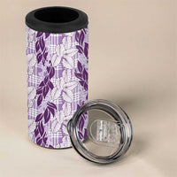 Hawaii Ti Leaf Maile Tuberose Lei 4 in 1 Can Cooler Tumbler With Hanalei Leaf Purple LT05 - Polynesian Pride