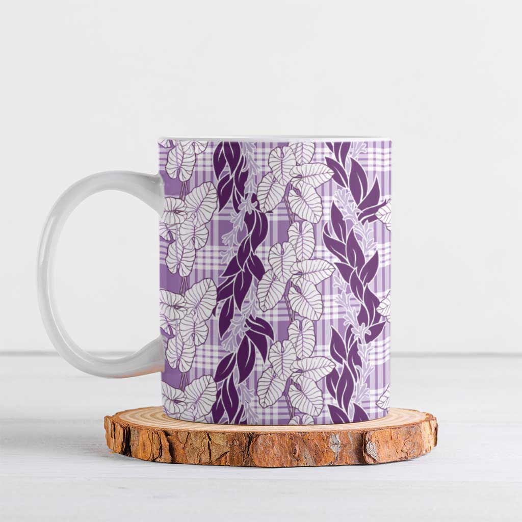 Hawaii Ti Leaf Maile Tuberose Lei Ceramic Mug With Hanalei Leaf Purple LT05 Purple - Polynesian Pride