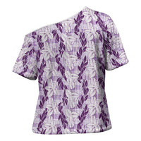 Hawaii Ti Leaf Maile Tuberose Lei Cross Shoulder Shirt With Hanalei Leaf Purple LT05 - Polynesian Pride