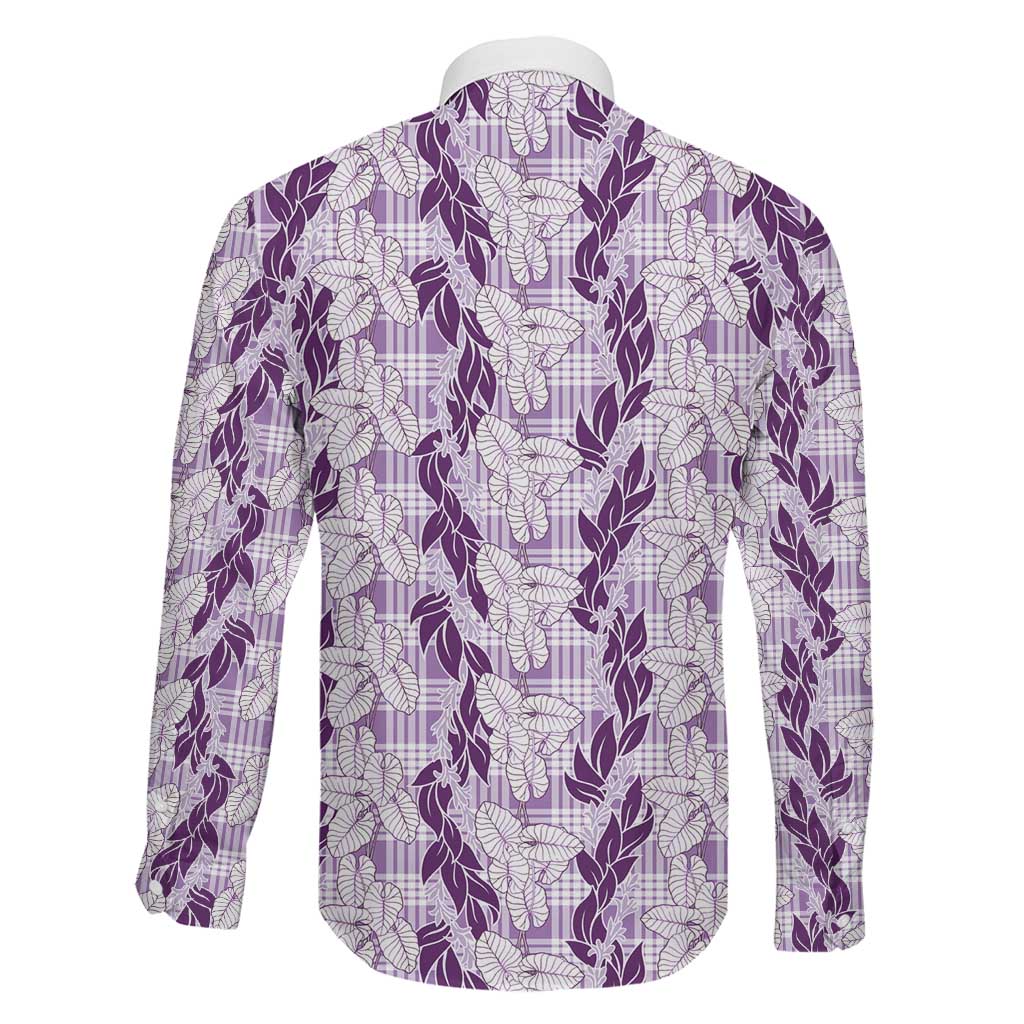 Hawaii Ti Leaf Maile Tuberose Lei Family Matching Off Shoulder Short Dress and Hawaiian Shirt With Hanalei Leaf Purple LT05 - Polynesian Pride