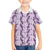 Hawaii Ti Leaf Maile Tuberose Lei Family Matching Summer Maxi Dress and Hawaiian Shirt With Hanalei Leaf Purple LT05 Son's Shirt Purple - Polynesian Pride