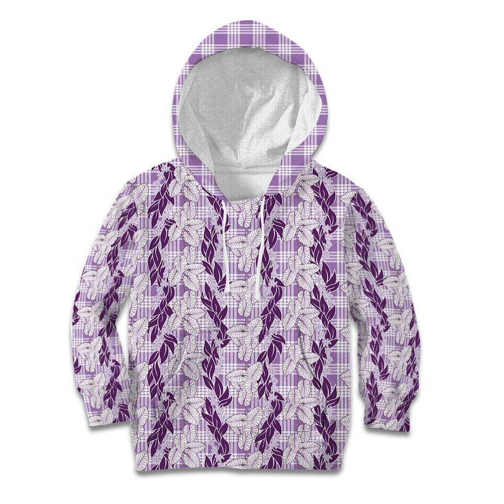 Hawaii Ti Leaf Maile Tuberose Lei Kid Hoodie With Hanalei Leaf Purple LT05 Hoodie Purple - Polynesian Pride