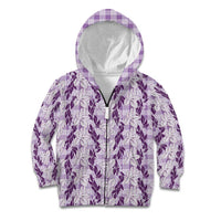 Hawaii Ti Leaf Maile Tuberose Lei Kid Hoodie With Hanalei Leaf Purple LT05 Zip Hoodie Purple - Polynesian Pride
