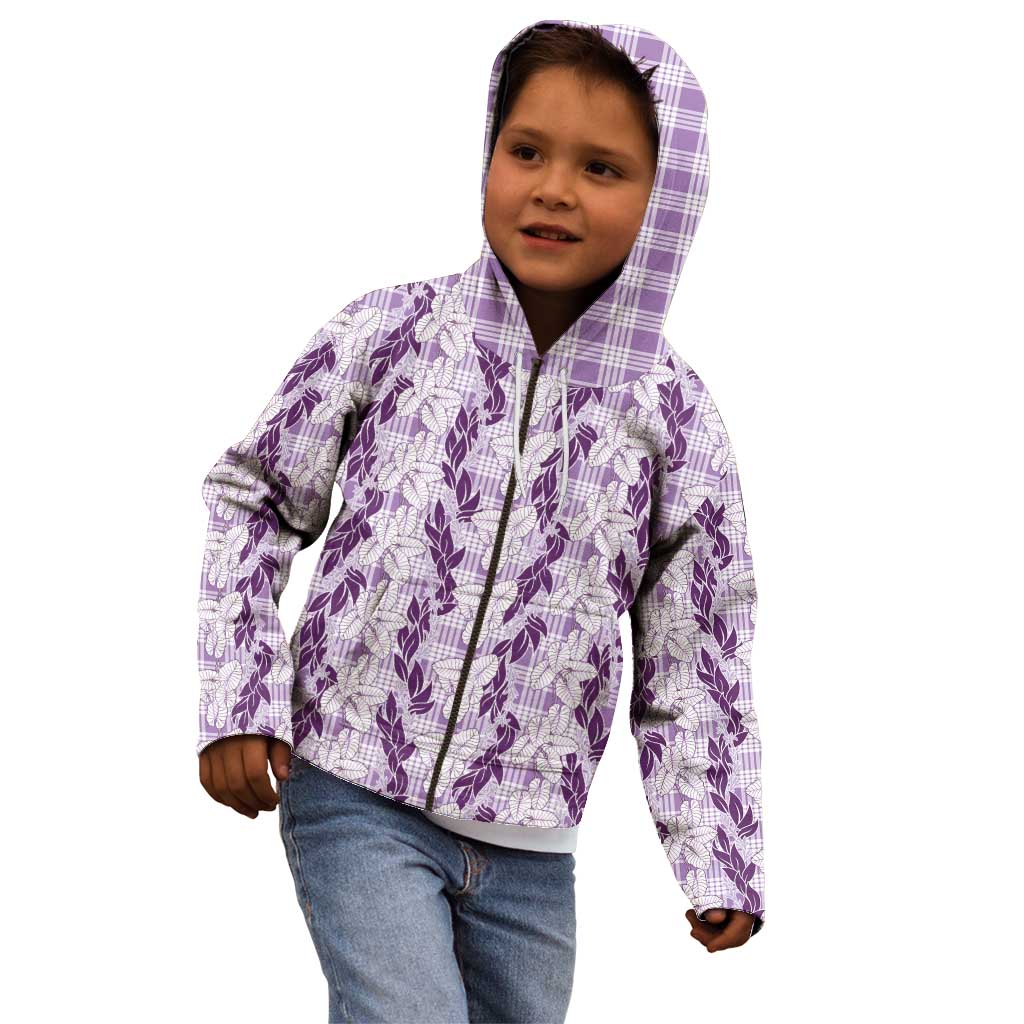Hawaii Ti Leaf Maile Tuberose Lei Kid Hoodie With Hanalei Leaf Purple LT05 - Polynesian Pride