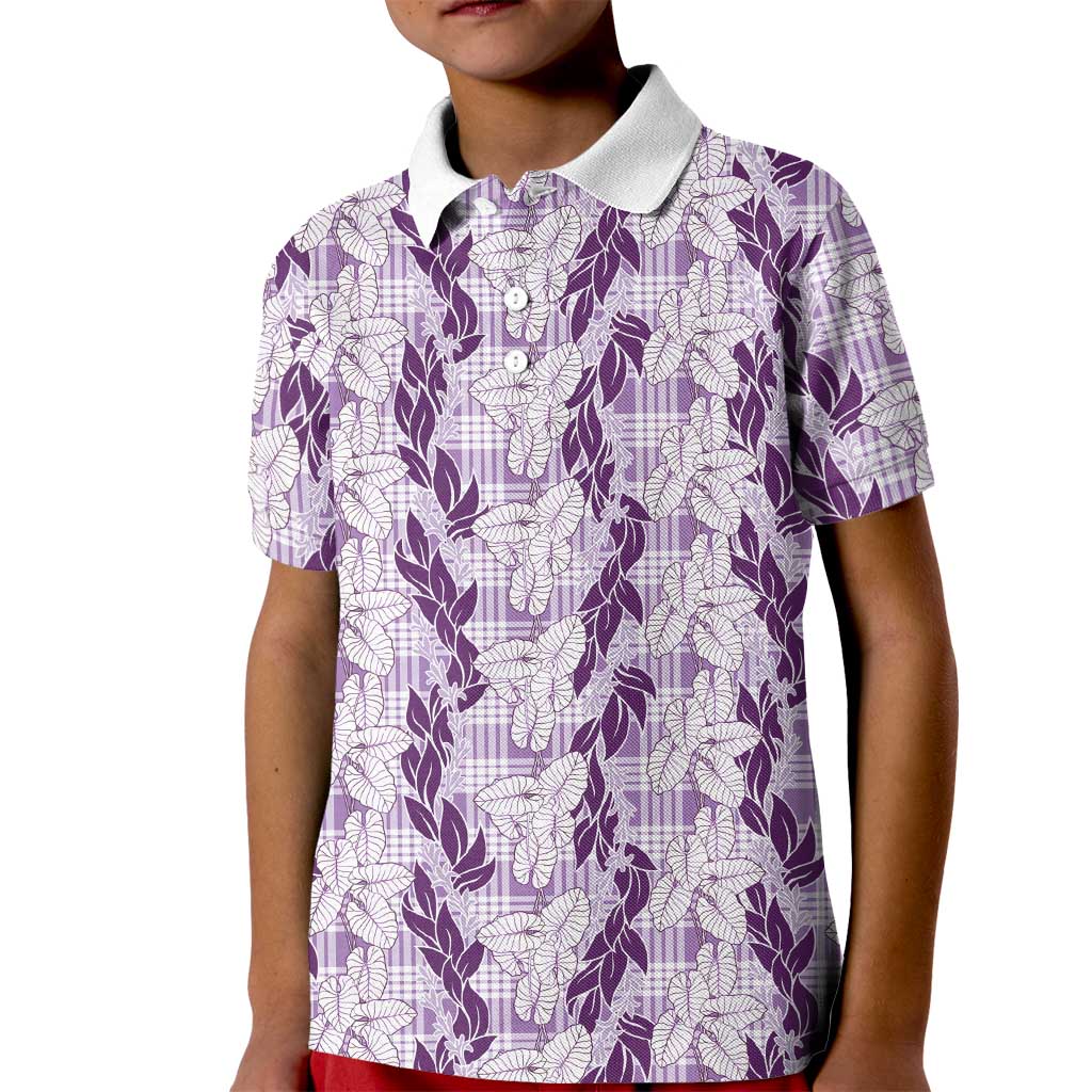 Hawaii Ti Leaf Maile Tuberose Lei Kid Polo Shirt With Hanalei Leaf Purple LT05 Kid Purple - Polynesian Pride