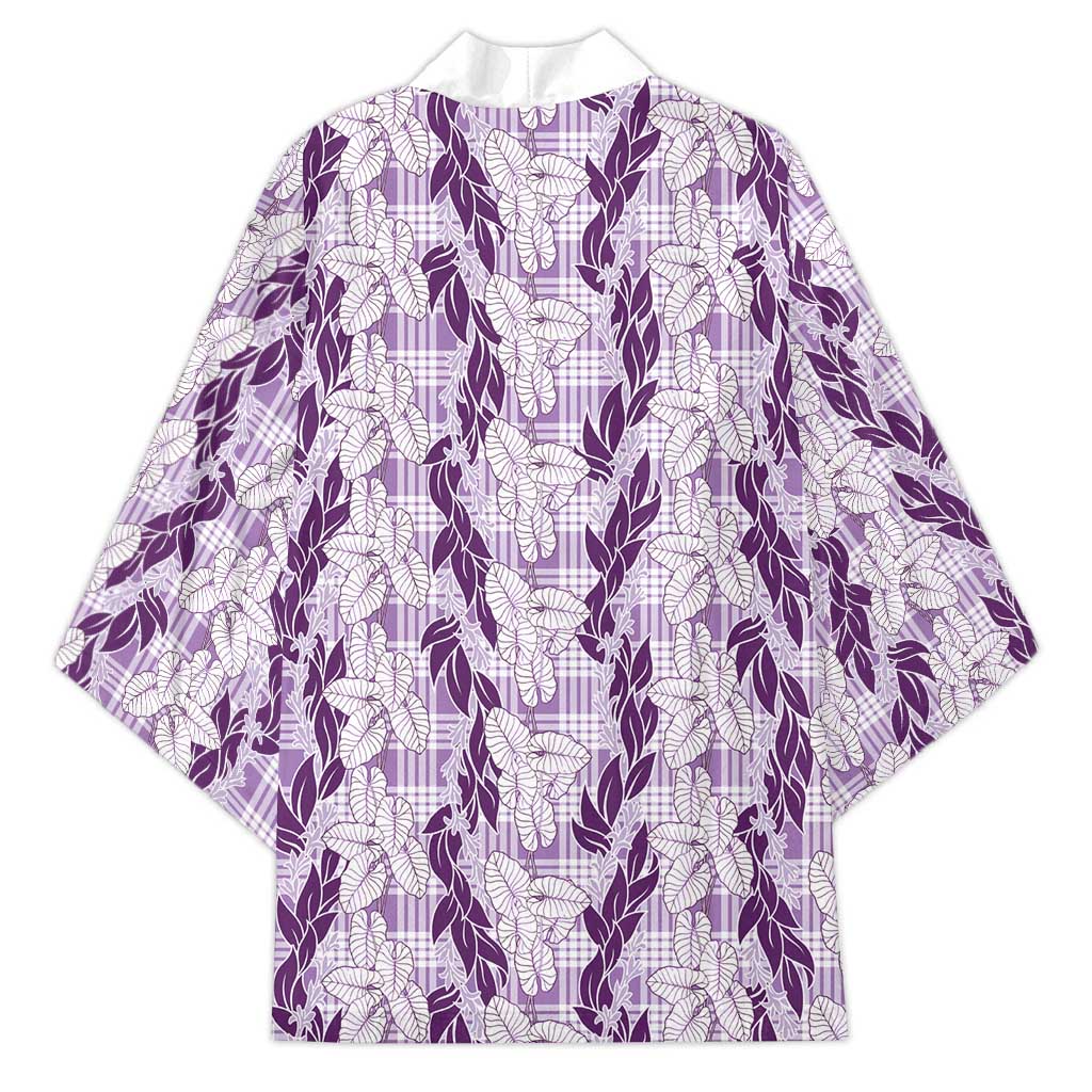 Hawaii Ti Leaf Maile Tuberose Lei Kimono With Hanalei Leaf Purple LT05 - Polynesian Pride