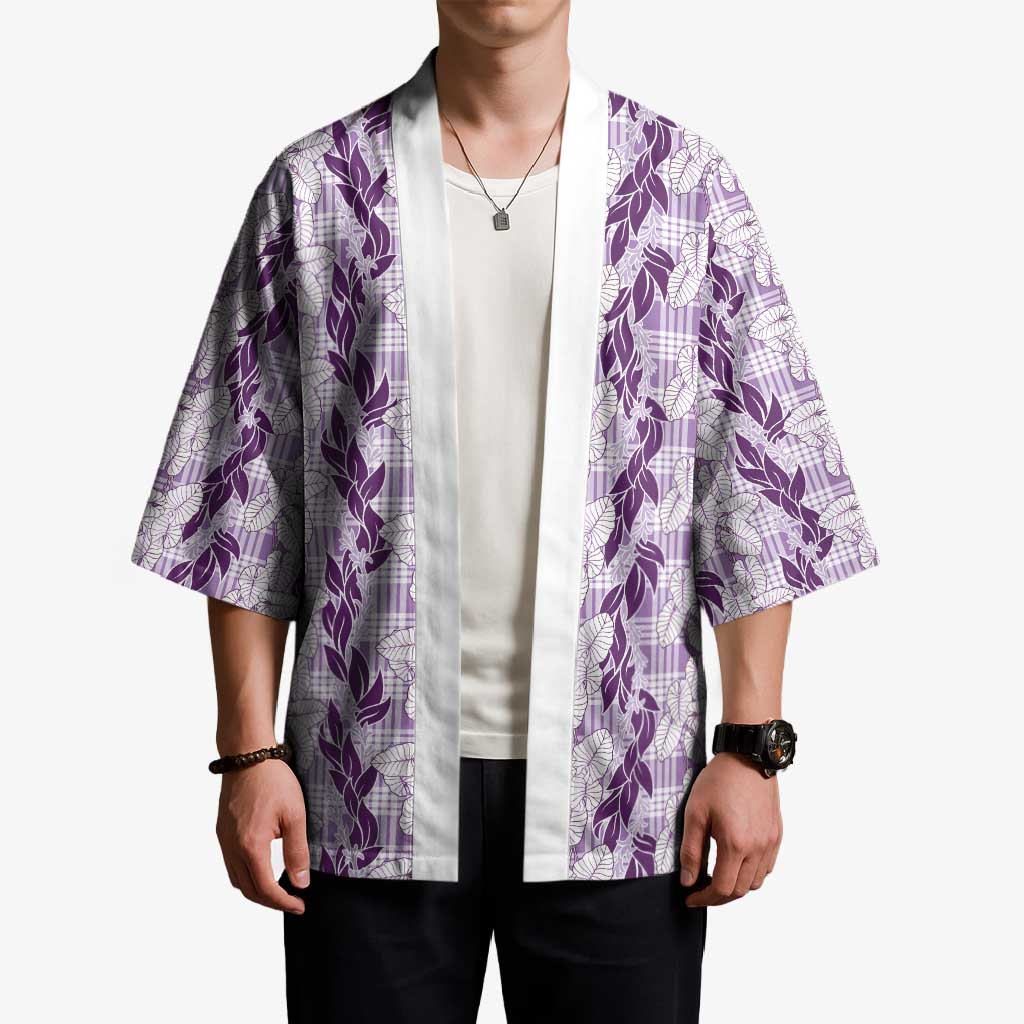 Hawaii Ti Leaf Maile Tuberose Lei Kimono With Hanalei Leaf Purple LT05 - Polynesian Pride