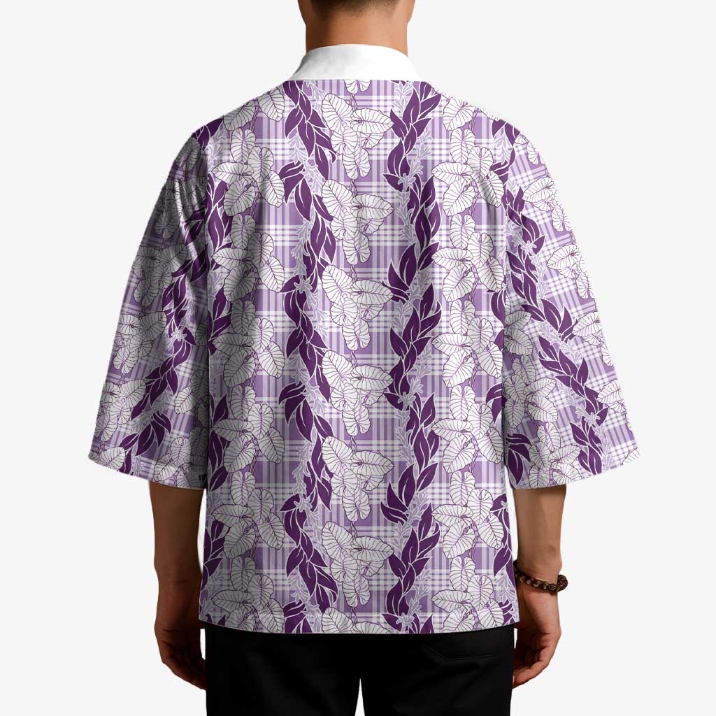 Hawaii Ti Leaf Maile Tuberose Lei Kimono With Hanalei Leaf Purple LT05 - Polynesian Pride
