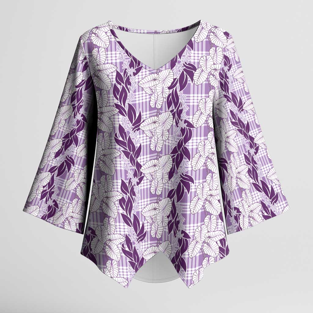 Hawaii Ti Leaf Maile Tuberose Lei Kimono Sleeve Blouse With Hanalei Leaf Purple LT05 Female Purple - Polynesian Pride