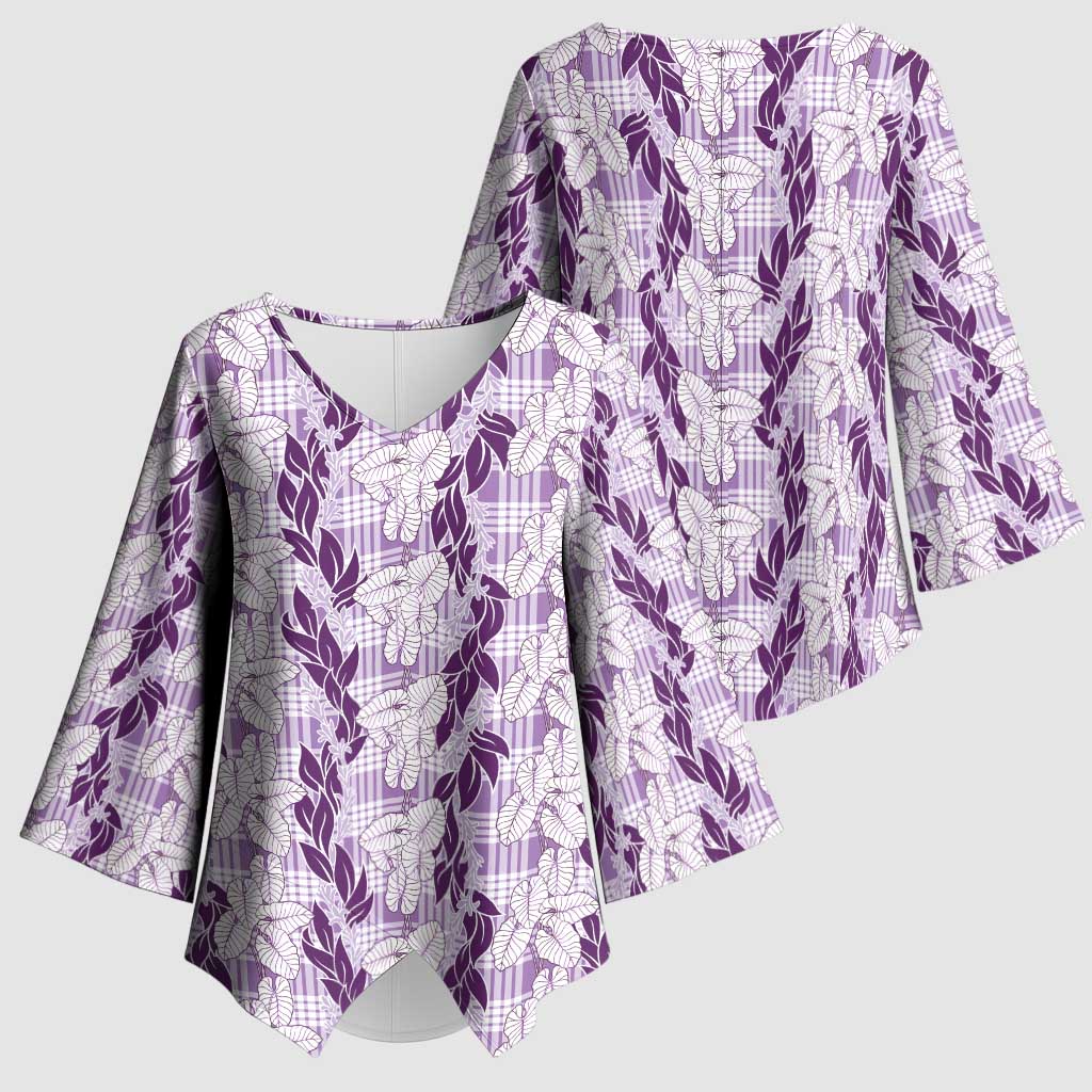 Hawaii Ti Leaf Maile Tuberose Lei Kimono Sleeve Blouse With Hanalei Leaf Purple LT05 - Polynesian Pride