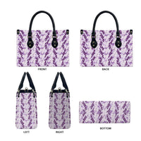Hawaii Ti Leaf Maile Tuberose Lei Leather Bag With Hanalei Leaf Purple LT05 - Polynesian Pride