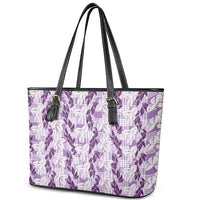 Hawaii Ti Leaf Maile Tuberose Lei Leather Tote Bag With Hanalei Leaf Purple LT05 - Polynesian Pride
