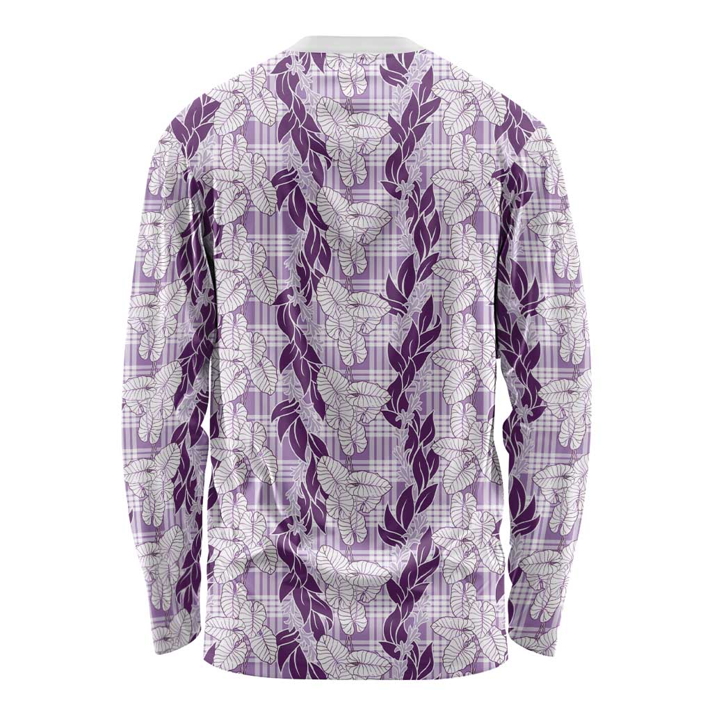 Hawaii Ti Leaf Maile Tuberose Lei Long Sleeve Shirt With Hanalei Leaf Purple LT05 - Polynesian Pride
