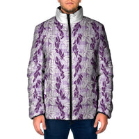 Hawaii Ti Leaf Maile Tuberose Lei Padded Jacket With Hanalei Leaf Purple LT05 Men Purple - Polynesian Pride