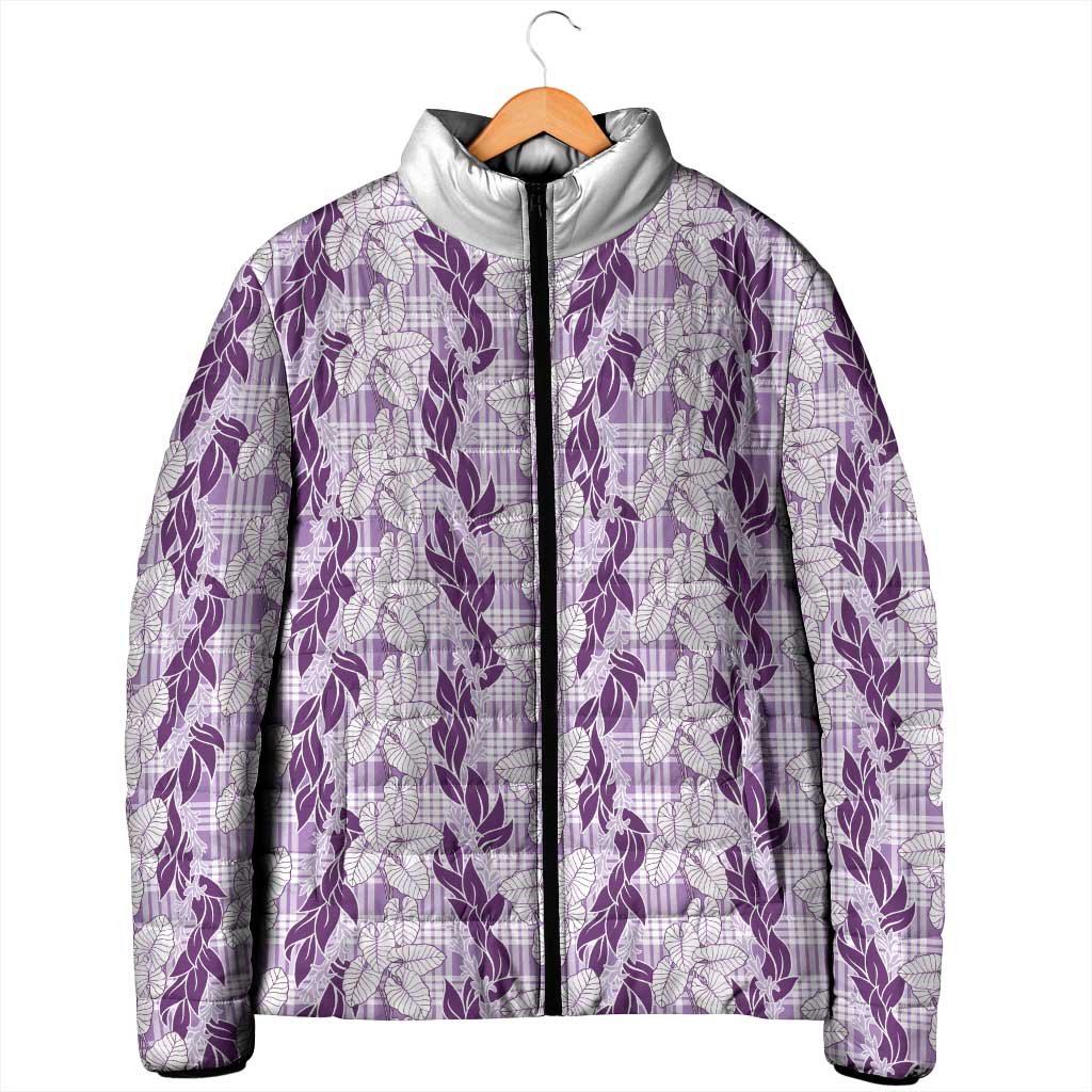 Hawaii Ti Leaf Maile Tuberose Lei Padded Jacket With Hanalei Leaf Purple LT05 - Polynesian Pride