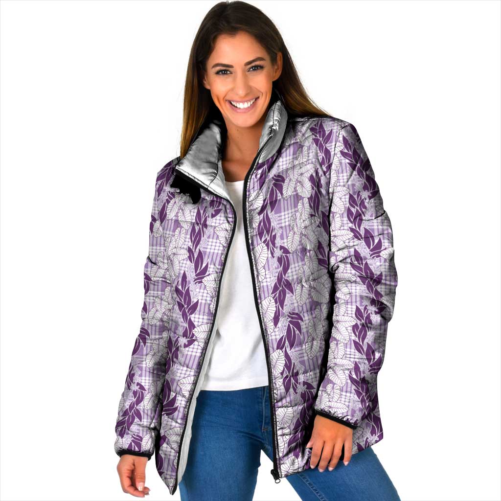 Hawaii Ti Leaf Maile Tuberose Lei Padded Jacket With Hanalei Leaf Purple LT05 Women Purple - Polynesian Pride
