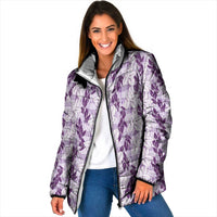Hawaii Ti Leaf Maile Tuberose Lei Padded Jacket With Hanalei Leaf Purple LT05 Women Purple - Polynesian Pride