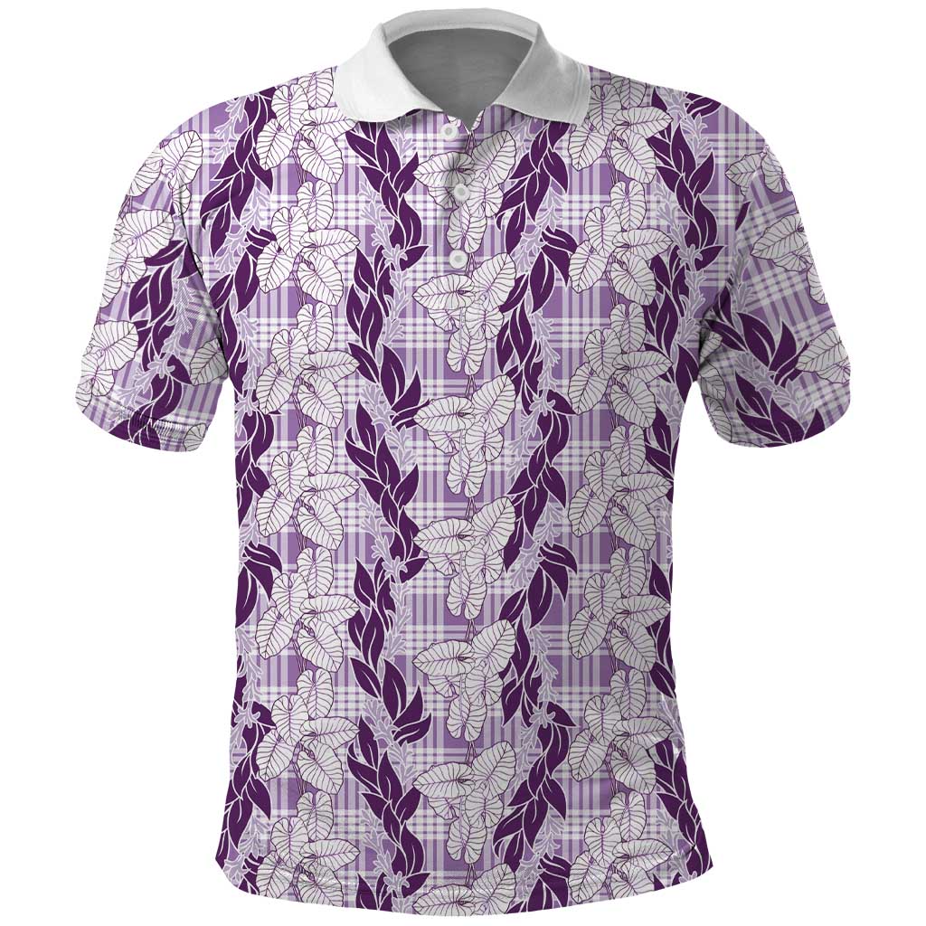 Hawaii Ti Leaf Maile Tuberose Lei Polo Shirt With Hanalei Leaf Purple