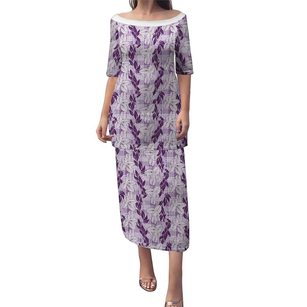 Hawaii Ti Leaf Maile Tuberose Lei Puletasi With Hanalei Leaf Purple LT05 Long Dress Purple - Polynesian Pride