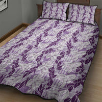 Hawaii Ti Leaf Maile Tuberose Lei Quilt Bed Set With Hanalei Leaf Purple LT05 - Polynesian Pride