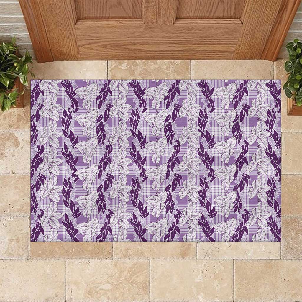 Hawaii Ti Leaf Maile Tuberose Lei Rubber Doormat With Hanalei Leaf Purple LT05 Purple - Polynesian Pride