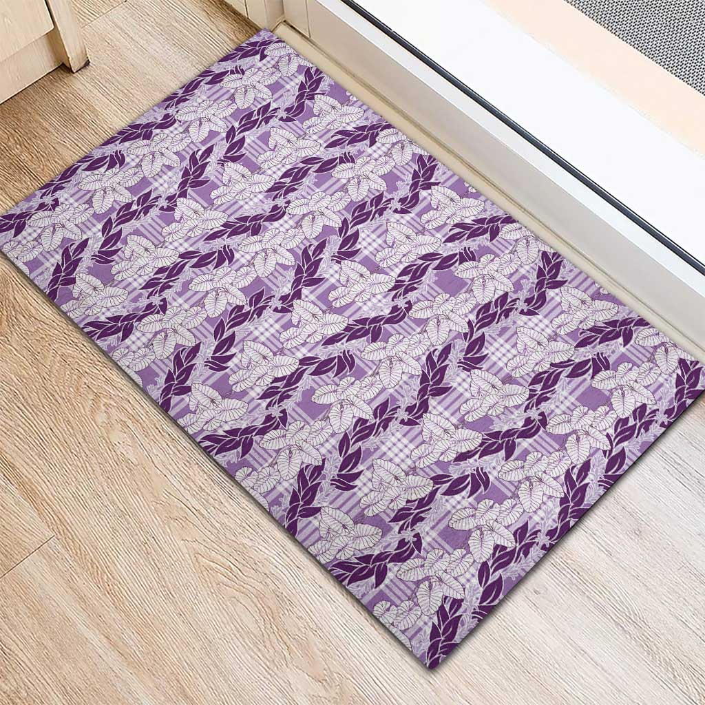 Hawaii Ti Leaf Maile Tuberose Lei Rubber Doormat With Hanalei Leaf Purple LT05 - Polynesian Pride
