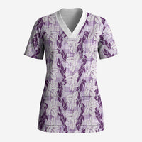 Hawaii Ti Leaf Maile Tuberose Lei Scrub Top With Hanalei Leaf Purple LT05 Adult Purple - Polynesian Pride