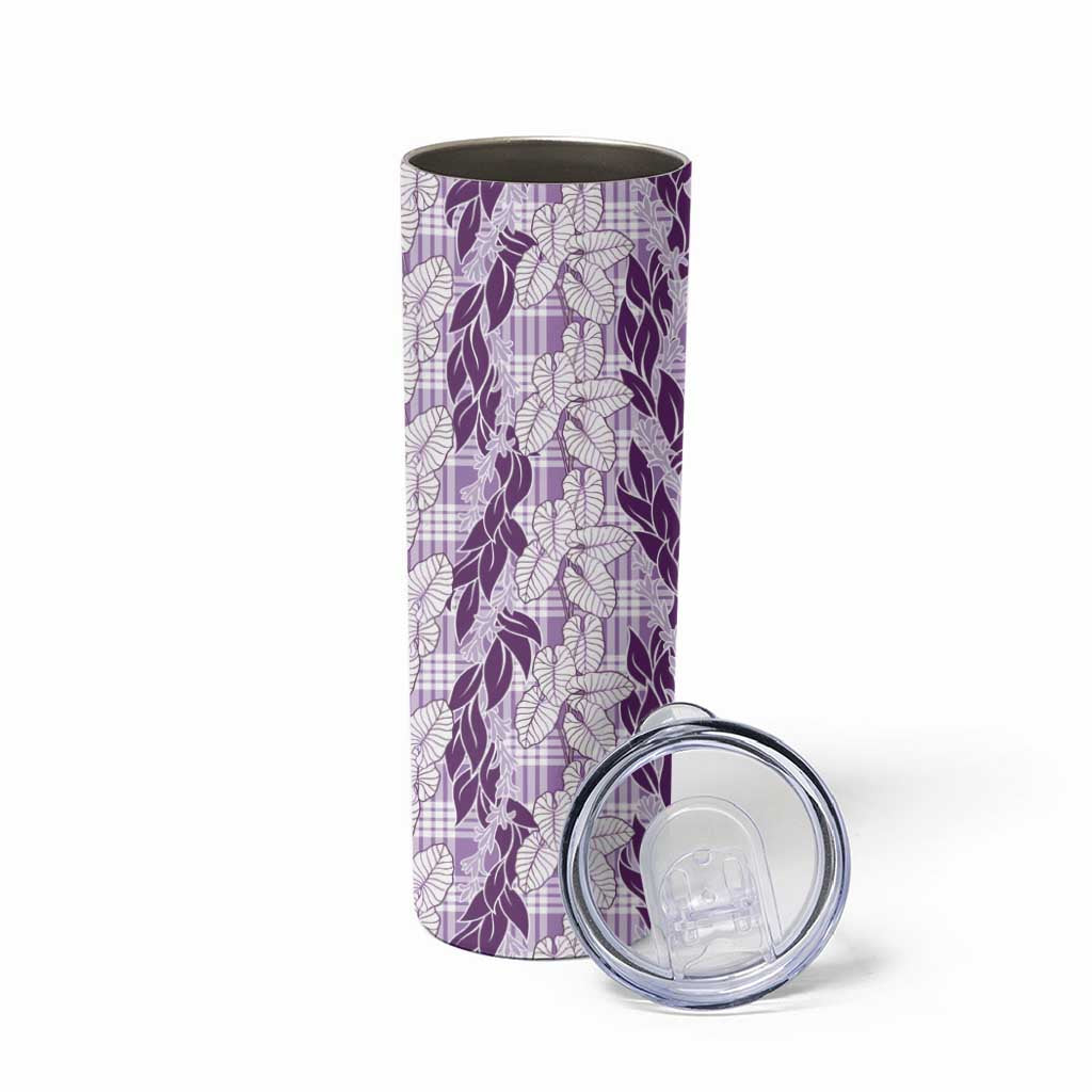Hawaii Ti Leaf Maile Tuberose Lei Skinny Tumbler With Hanalei Leaf Purple LT05 - Polynesian Pride