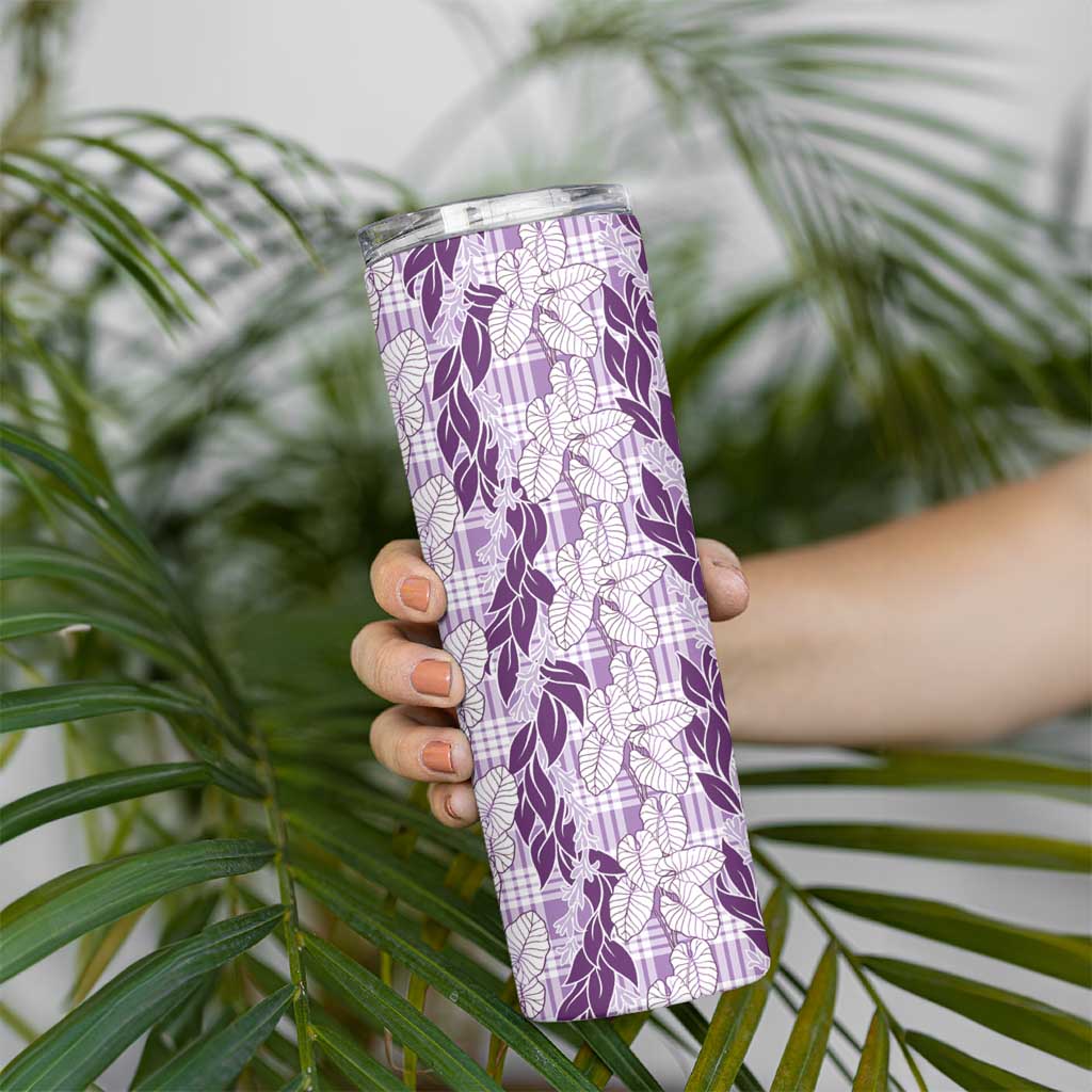 Hawaii Ti Leaf Maile Tuberose Lei Skinny Tumbler With Hanalei Leaf Purple LT05 - Polynesian Pride