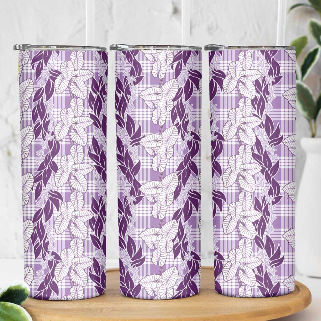 Hawaii Ti Leaf Maile Tuberose Lei Skinny Tumbler With Hanalei Leaf Purple LT05 - Polynesian Pride