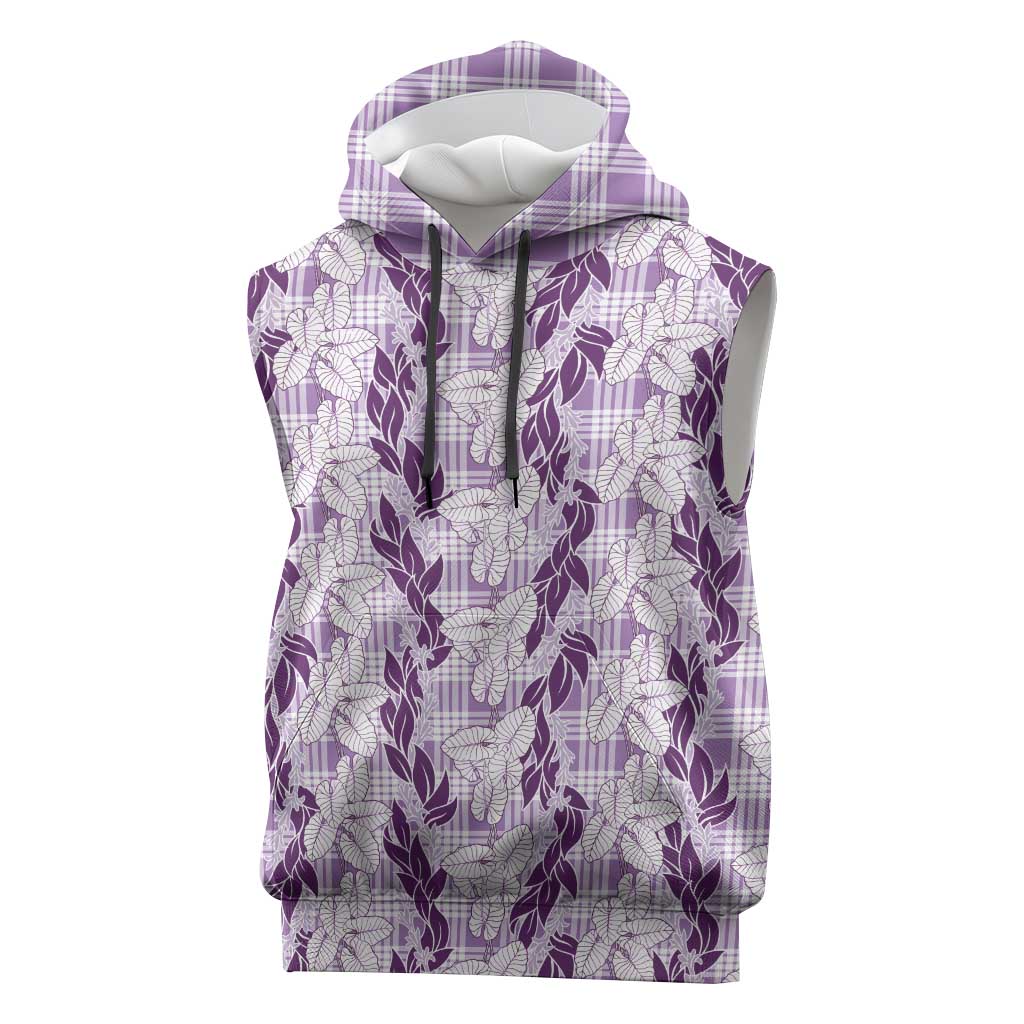 Hawaii Ti Leaf Maile Tuberose Lei Sleeveless Hoodie With Hanalei Leaf Purple LT05 Purple - Polynesian Pride