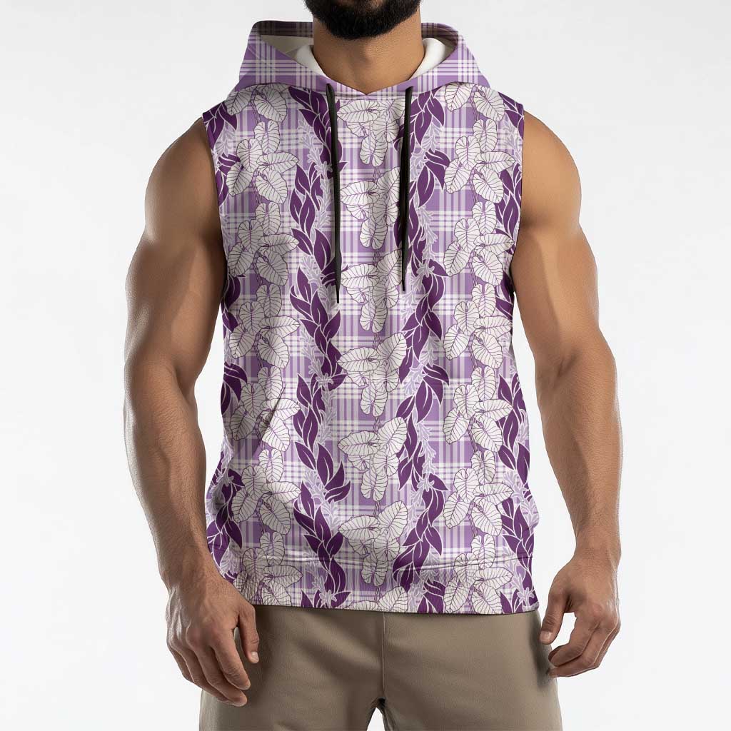 Hawaii Ti Leaf Maile Tuberose Lei Sleeveless Hoodie With Hanalei Leaf Purple LT05 - Polynesian Pride