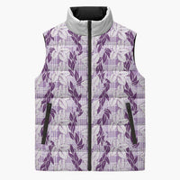Hawaii Ti Leaf Maile Tuberose Lei Sleeveless Puffer Jacket With Hanalei Leaf Purple LT05 Unisex Purple - Polynesian Pride