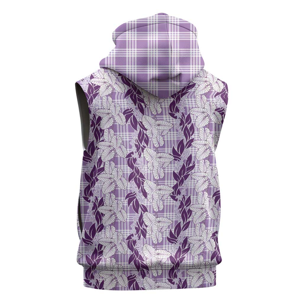 Hawaii Ti Leaf Maile Tuberose Lei Sleeveless Zip Hoodie With Hanalei Leaf Purple LT05 - Polynesian Pride