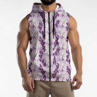 Hawaii Ti Leaf Maile Tuberose Lei Sleeveless Zip Hoodie With Hanalei Leaf Purple LT05 - Polynesian Pride