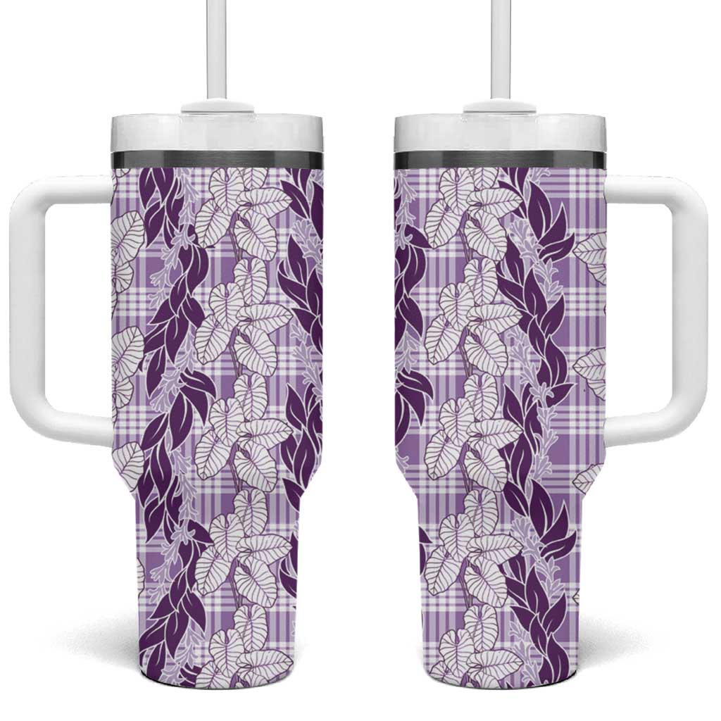 Hawaii Ti Leaf Maile Tuberose Lei Tumbler With Handle With Hanalei Leaf Purple LT05 One Size: 40 oz Purple - Polynesian Pride
