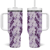 Hawaii Ti Leaf Maile Tuberose Lei Tumbler With Handle With Hanalei Leaf Purple LT05 One Size: 40 oz Purple - Polynesian Pride