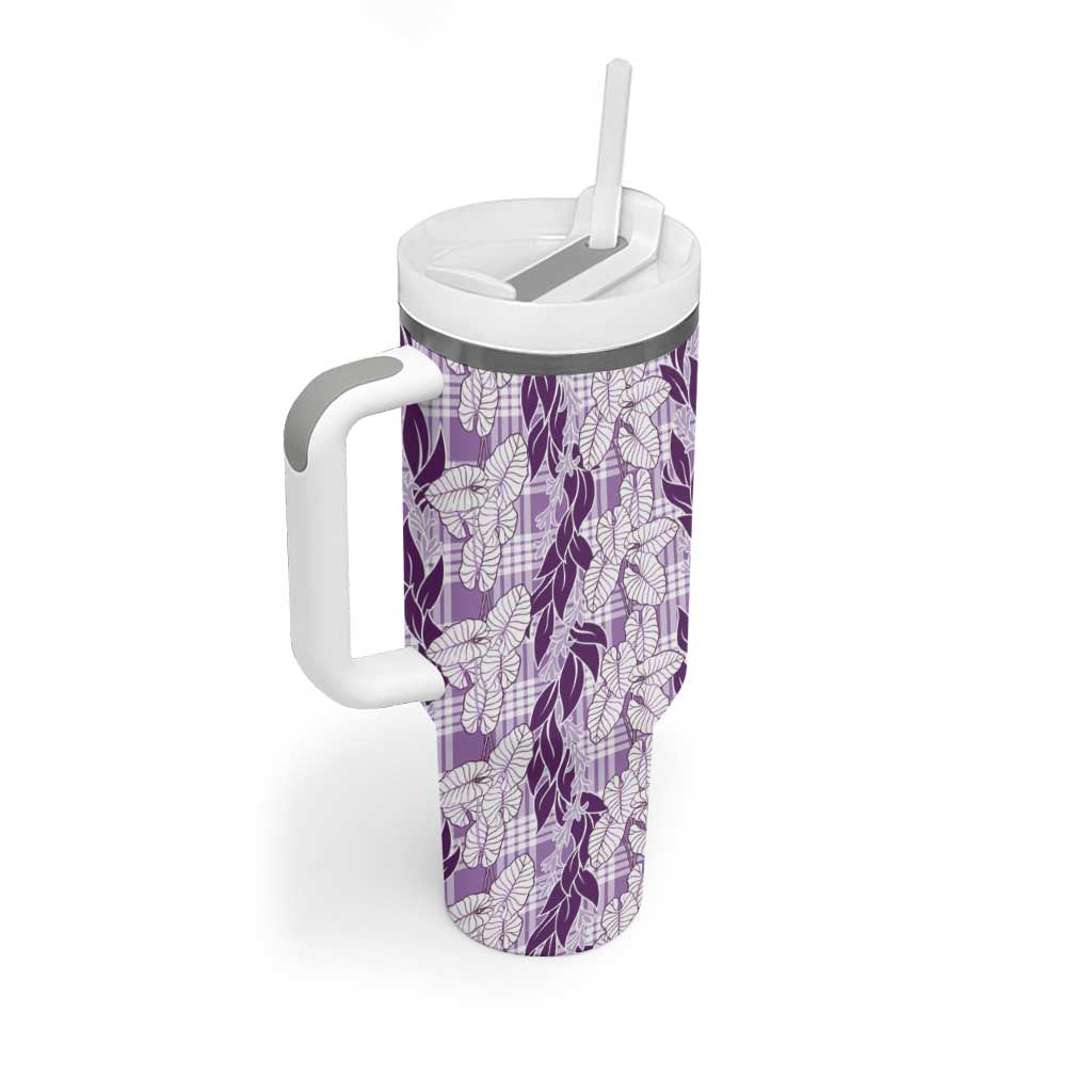 Hawaii Ti Leaf Maile Tuberose Lei Tumbler With Handle With Hanalei Leaf Purple LT05 - Polynesian Pride